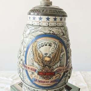 Harley-Davidson Ceramic Stein with Blue and Gray Motif